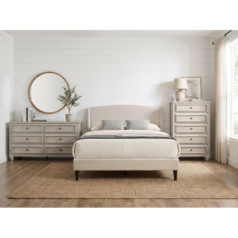 Ensemble de chambre à coucher 3 pièces Aaryahi, Ensemble de trois pièces : lit, commode, coffre, Grand lit