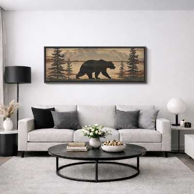 «Rustic Bear Mountain Forest Silhouette Art Extra Large», reproduction d'art sur toile encadrée