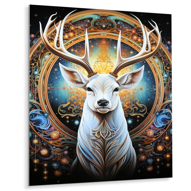 Magique cerf avec des bois dans la forêt enchantée II - impression d'art mural animal cerf, Métal métal