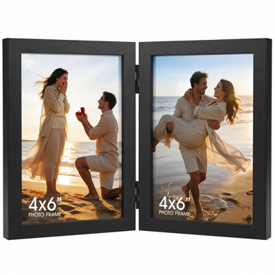Cadre photo en bois pliable articulé 4 x 6 po Warm & Love noir, collage de photos de famille pour l'entrée, le couloir, la table et le bureau
