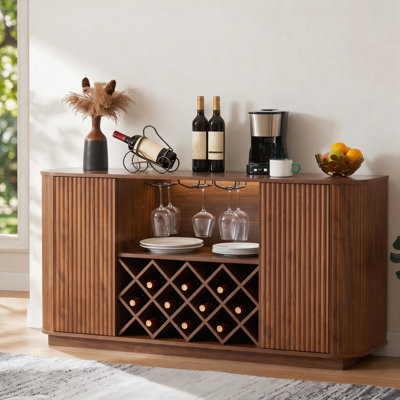 58" Wavy Curve Sideboard with Wine & Glass Storage – Walnut