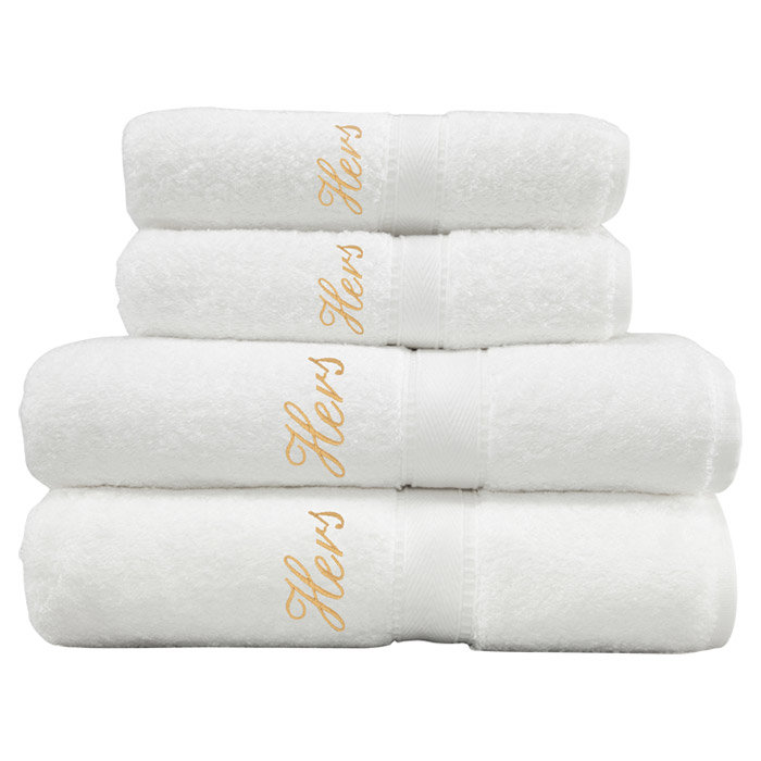 Ensemble de serviettes 4 pièces en coton turc, Blanc / Doré