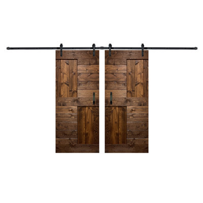 Paneled Wood S Series Double Barn Door with Installation Hardware Kit