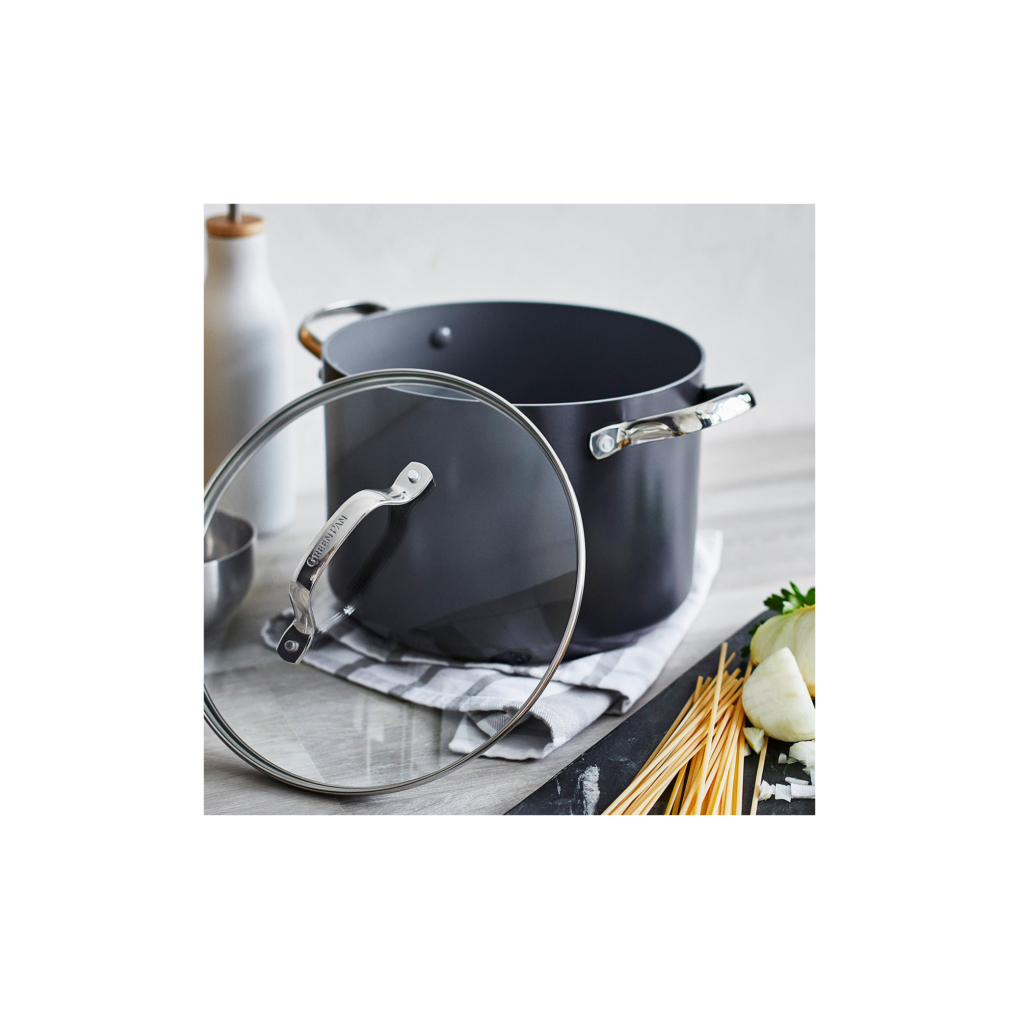 GreenPan Valencia Pro Hard Anodized Induction Healthy Ceramic Nonstick Stock Pot   , 8 Qt
