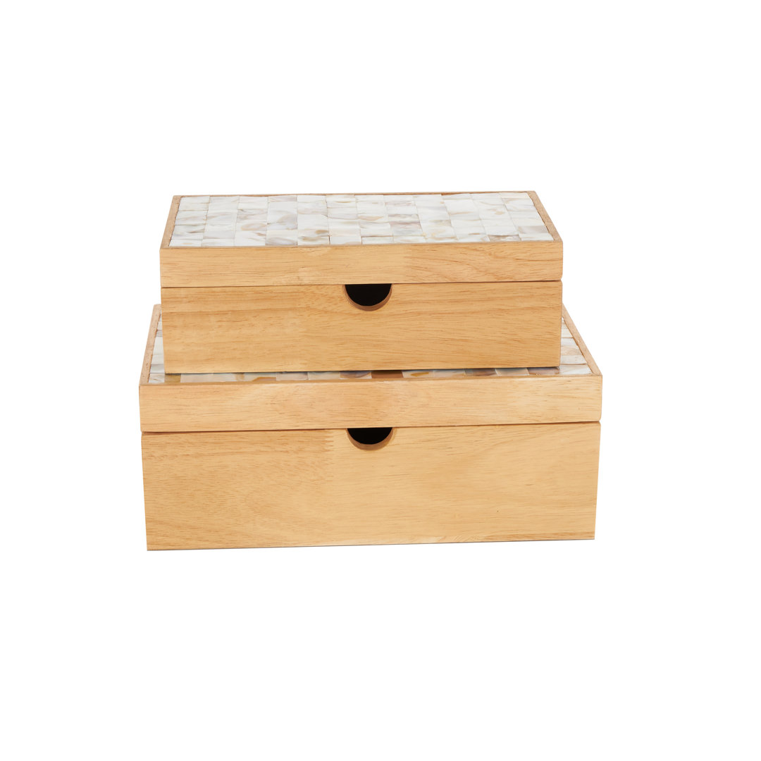 Cole And Grey Wood Handmade Storage Decorative Box With Seashell Tops (Set of 2) Latitude Run®