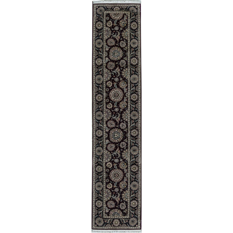 Wool Oriental Area Rug in Wine/Black/Yellow/Green