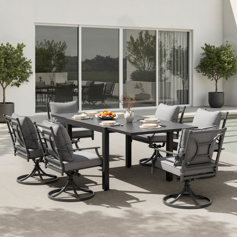 6-Person Outdoor Dining Set With Extendable Table & Swivel  Cushioned Armchairs