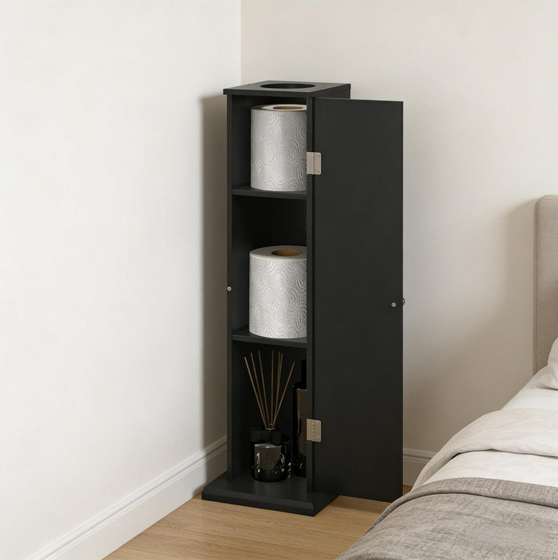 Petite armoire de rangement étroite, armoire de coin, petite armoire à papier hygiénique, noir, Noir mat