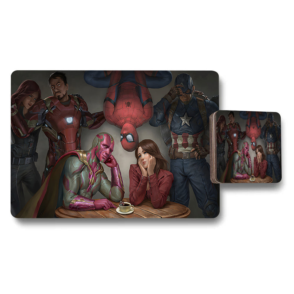 Avengers Themed Placemats And Coaster Set Featuring Spider Man