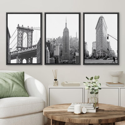 Brigde Skyscraper Buildings At Sunset Cityscape Photography Black And White Modern Picture