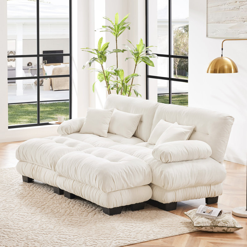 Canapé en chenille, Blanc, 4, H 35,4 po x l 173,2 po x P 36 po
