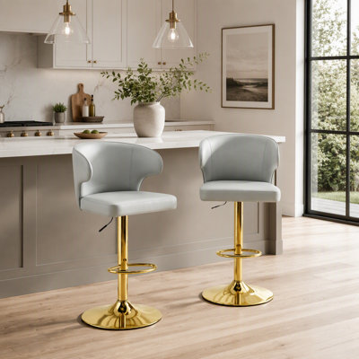 Modern rotating adjustable bar chair, PU leather belt backrest swivel chair, suitable for kitchen bar counter and dining room, adjustable height, capable of bearing 300 pounds (2 pieces)