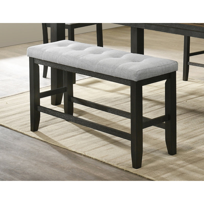 Banc à hauteur de comptoir, siège à boutons, pieds fuselés en bois, finition en lin gris anthracite pour la chambre à coucher et le salon, finition moderne, fabrication solide