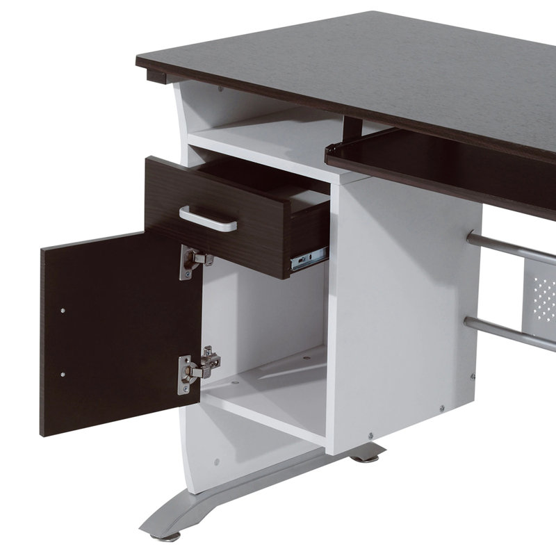 100Cm W Rectangular Computer Desk with Cabinet, Walnut/White