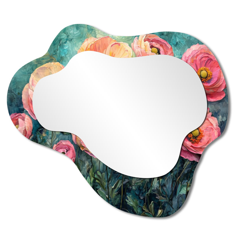 Summer Symphony Of Ranunculus Field I - Ranunculus Asymmetrical Decorative Mirror, Traditional irregular Wall Mirror, Printed on Metal