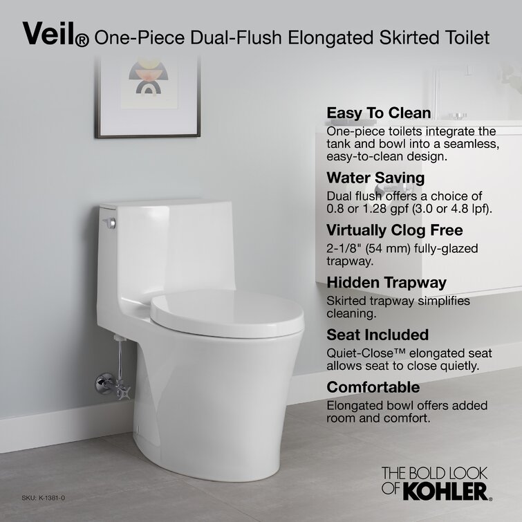 Kohler Toilette allongée une pièce à double chasse avec jupe Veil ™ et  Commentaires - Wayfair Canada