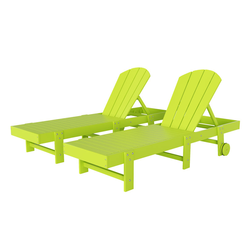 Laguna 77.6" Long Outdoor All-Weather Poly Reclining Chaise Lounge Set, Lime