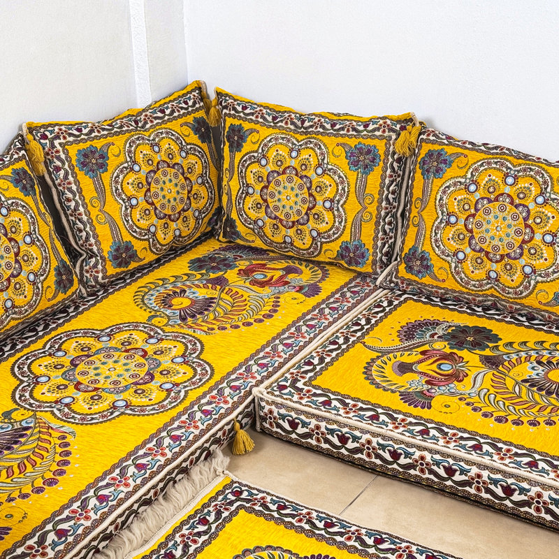 Ensemble de sièges de plancher Boho Spice Tone avec coussins de dossier moelleux, Jaune