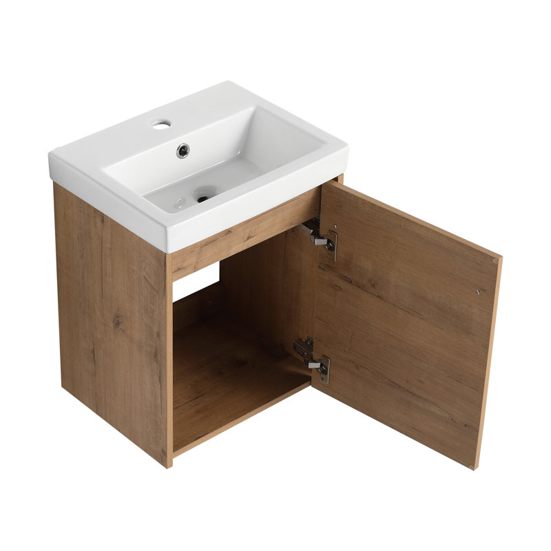 Meuble-lavabo mural avec lavabo en céramique et porte à fermeture en douceur, meuble-lavabo pour la maison, appartement