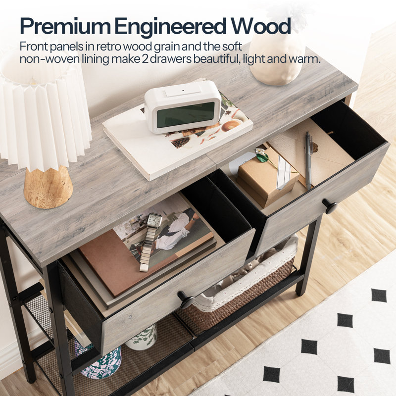 29.5" Small Console Table with Drawers and Shelves, Gray