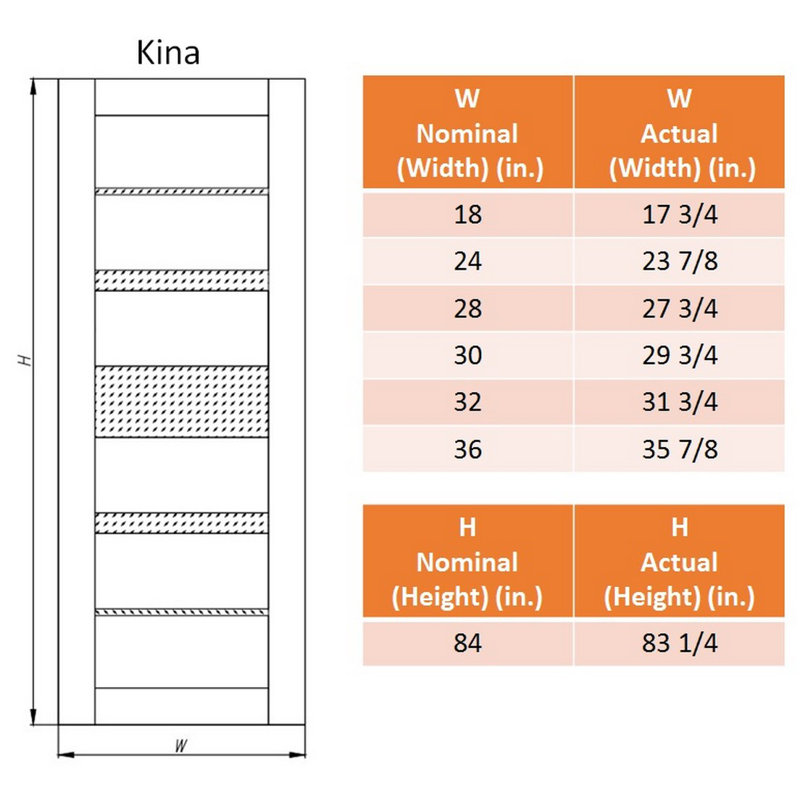 Dalle de porte intérieure en bois composite PP Kina, Blanc noble, 29,75 po x 83,23 po