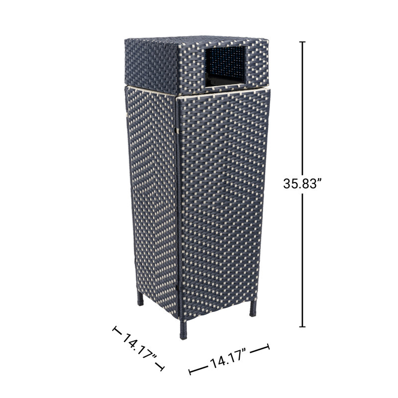Keaton Modern 24.13-Gallon All-Weather Wicker/Metal Lidded Hideaway Outdoor Trash Can, Navy/White