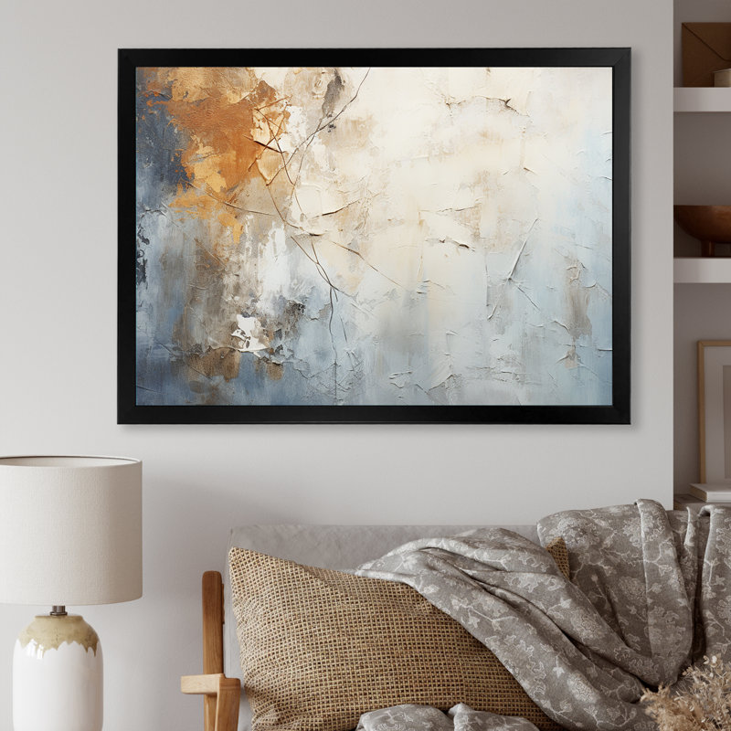 Spatule bleue et beige Path To The Ink - impressions sur toile abstraites, H 24 po x l 32 po x P 1 po, Cadre noir