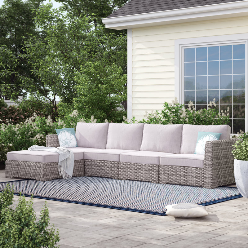 122'' Wide L-Shaped Premium All-Weather Wicker Patio Sofa with Cushions