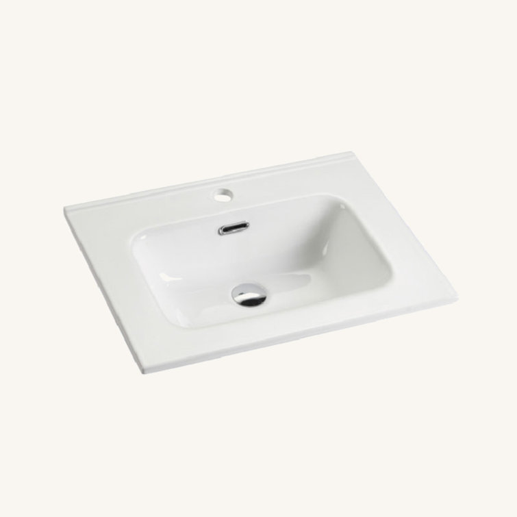 Integrated White Ceramic Basin With One Predrilled Faucet Hole, Drain Assembly NOT Included