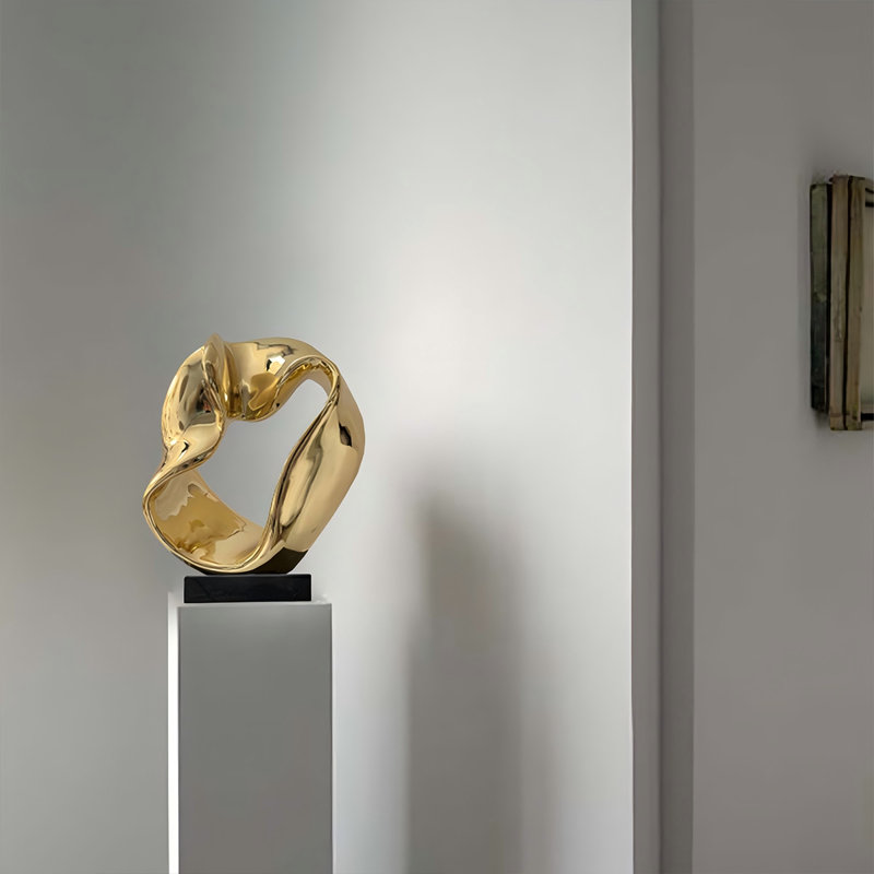 19,69 "art abstrait moderne sculpture or plancher, Noir et or, H 22,83 po x l 19,69 po x P 9,45 po