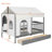 Full Size House Bed With 2 Large Drawers, Side Bookshelf With LED Strip, Gray-1199670170