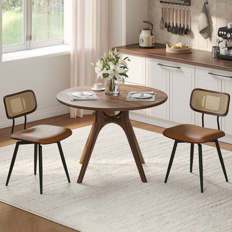 Chaises de salle à manger modernes pivotantes en similicuir avec dossier en rotin, Brun, 2