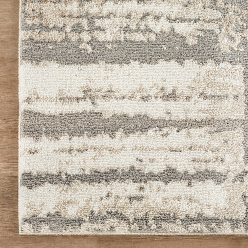 Caldwell Beige & Gray Abstract High-Low Modern Rug, 2'0" x 6'0", Beige/Gray