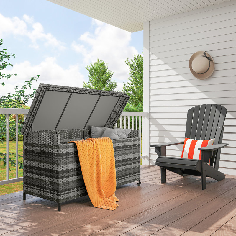 Latitude Run 153cm W 627L Wicker Deck Box with Wheels in Dark Grey