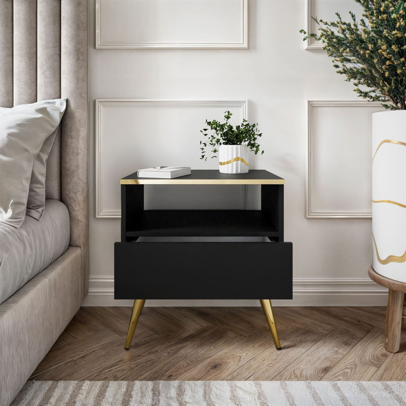 54cm W Manufactured Wood Bedside Table, Black