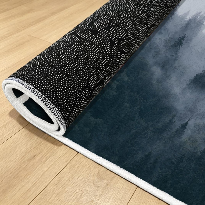 Green Landscape Fir Forest Hipster Vintage Pine Tree Fog Fantasy Beautiful Machine Washable Indoor Area Rug
