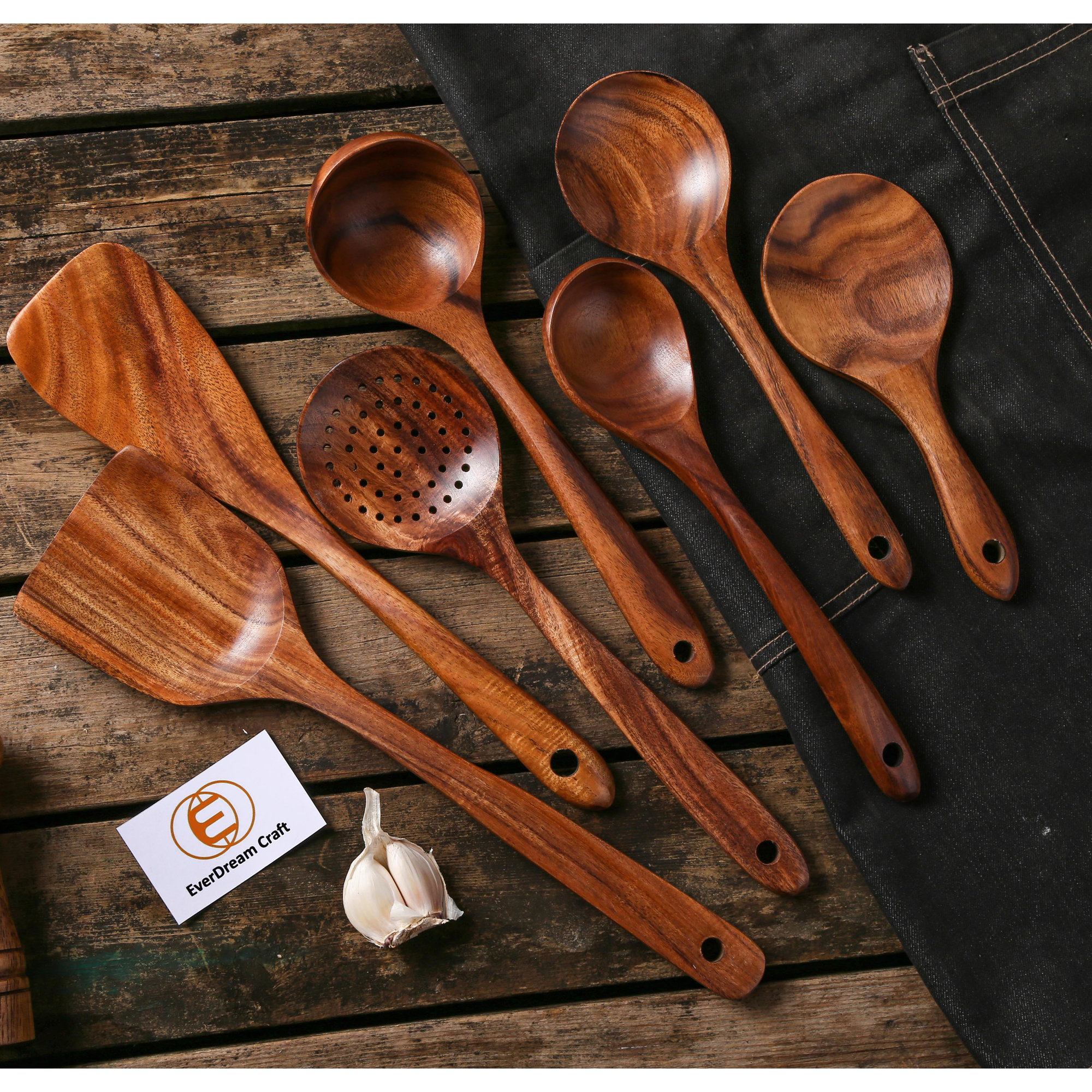 Rigby 7-Piece Wooden Kitchen Utensil Set, Cooking Utensils, Wooden Utensils