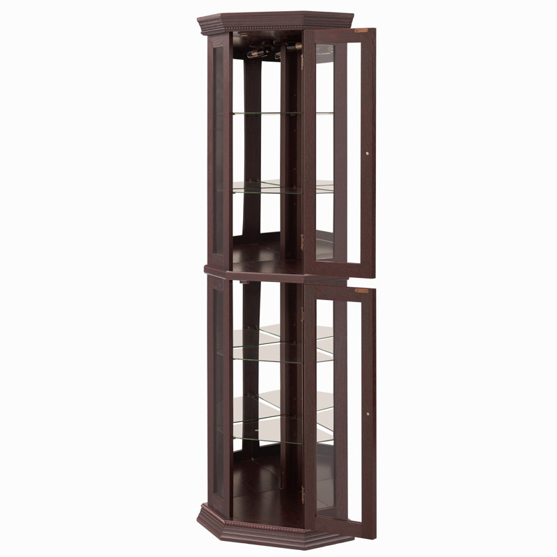 Armoire vitrée avec vitrine d'angle lumineuse et vitrée avec éclairage (inclus), armoire à vin avec tablettes réglables en verre