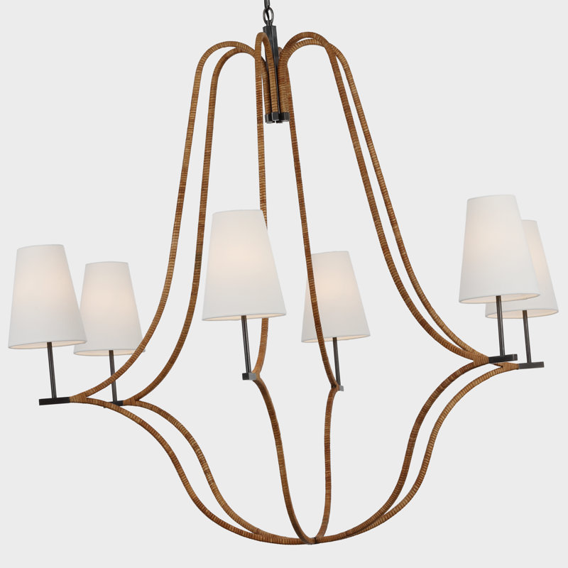 Biscayne 6 - Light Chandelier, Bronze/Natural Rattan, 42.75" H x 45.75" W x 45.75" D