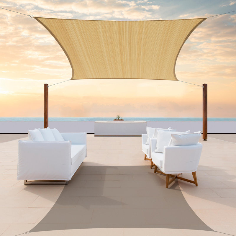 Voile d'ombrage rectangulaire avec 4 cordes d'installation, Beige sable, H 8 pi x 12 pieds