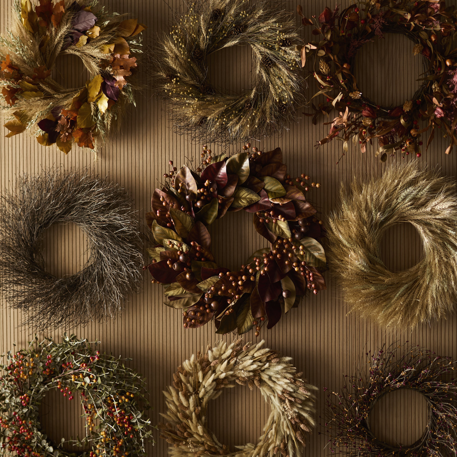 21'' Preserved Wheat Fall Wreath, Brown