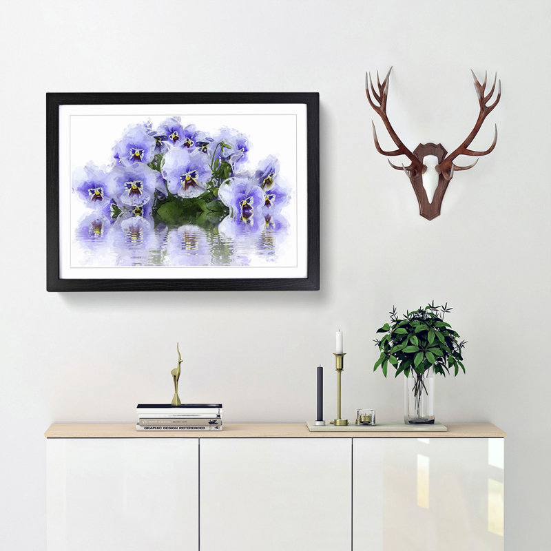 Lilac Pansy Flowers in Abstract - Picture Frame Painting Print, 27cm H x 36cm W x 2cm D, Black Framed