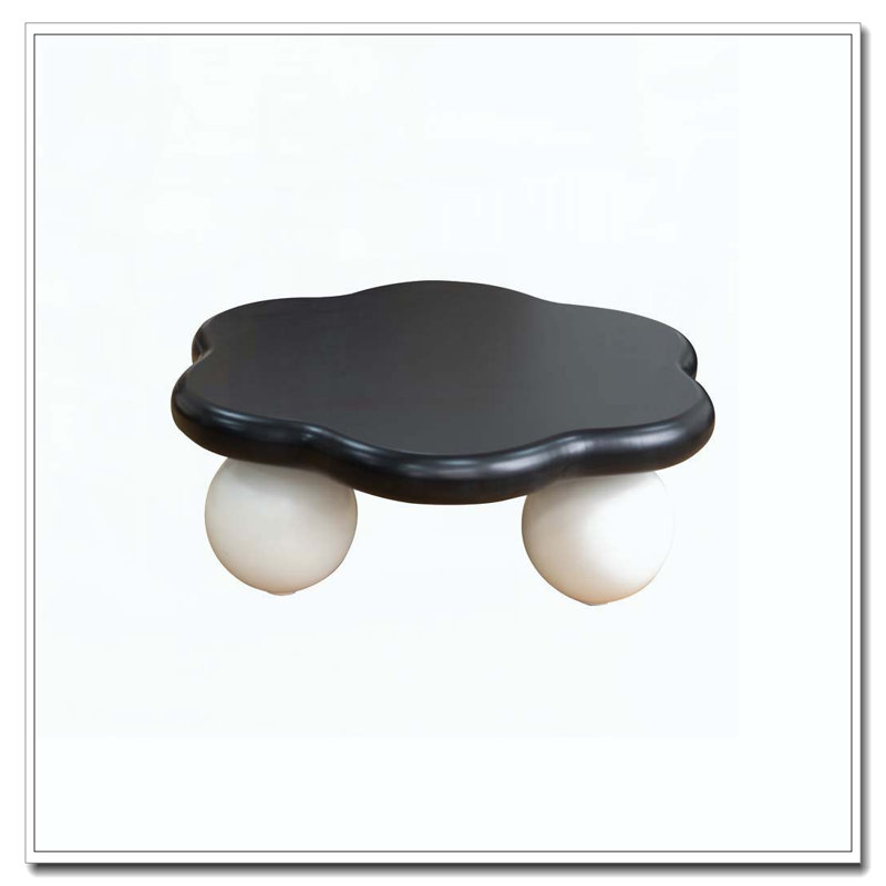 Table basse 35 "en forme de nuage, table basse minimaliste moderne en forme de pétale avec pieds sphériques, Black TOP White