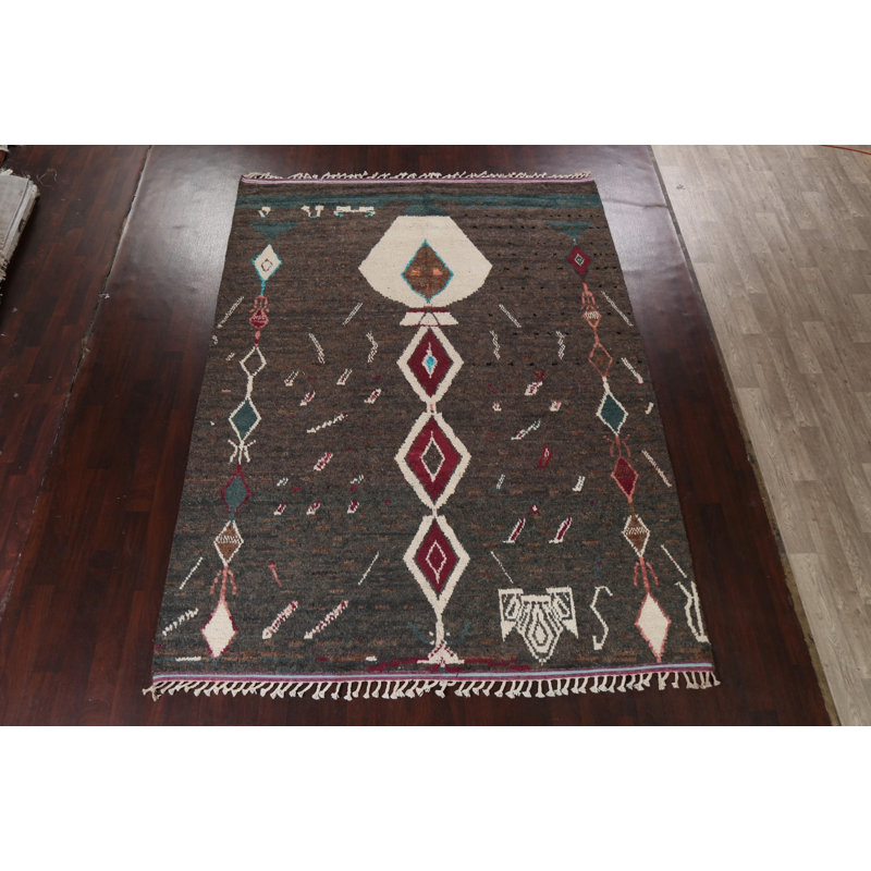 Tapis brun foncé en laine noué à la main de conception unique 8 pi 4 po x 11 pi 0 po