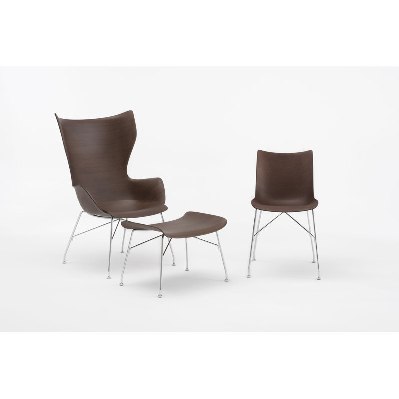 K/Wood Lounge Chair, Veneer Dark Wood with Chrome