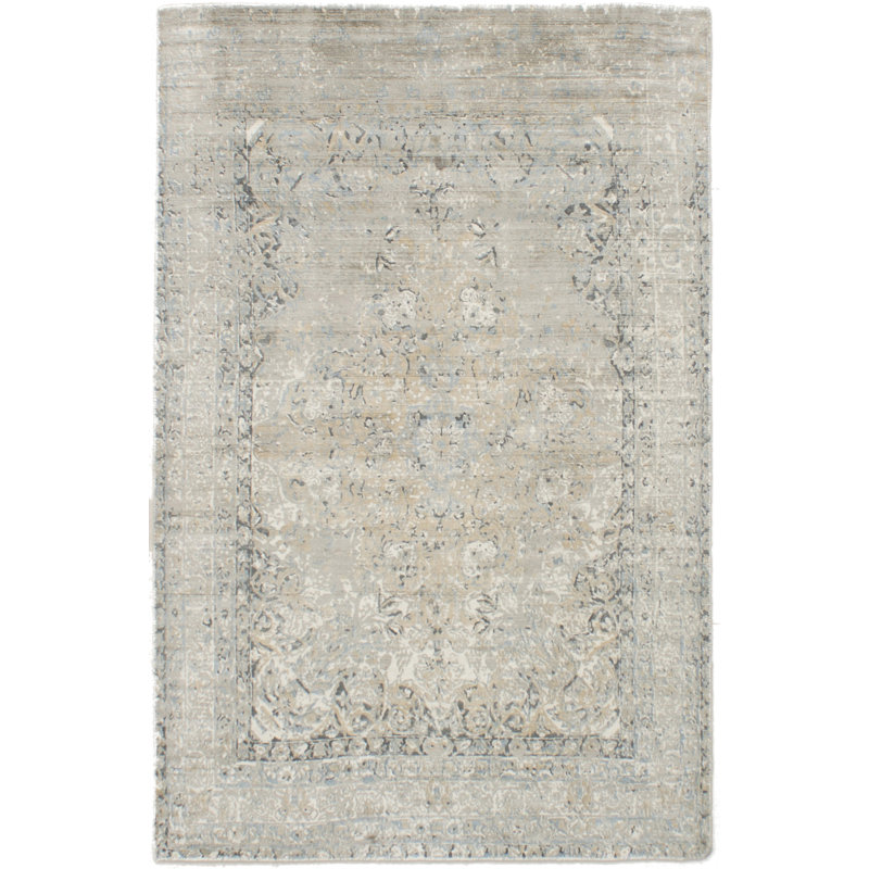 Tapis en soie tissé à la main kaki area Rebecca, Rectangle 5 pi x 8 pi