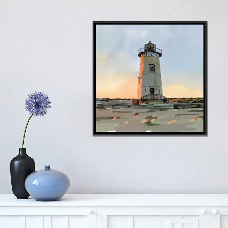 «Lighthouse Scene I», reproduction sur toile, H 18 po x l 18 po x P 1,5 po, Toile encadrée noire, Pas de tapis