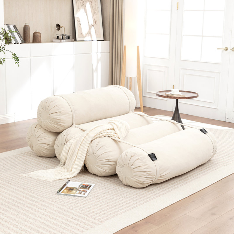 Canapé de plancher réglable en velours côtelé, fauteuil de loisirs multi-positions avec sangles configurables, Beige