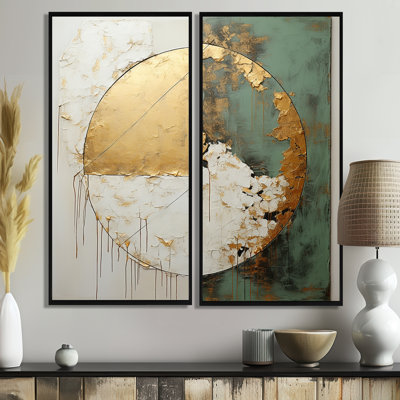 «Gold» et peinture verte Fusion I - Large, peinture abstraite, art mural