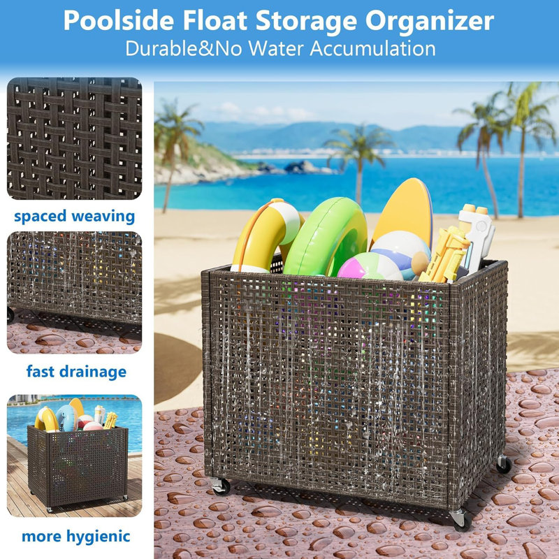 Chariot de rangement pour piscine avec roulettes, grand organisateur en filet pour jouets et flotteurs de piscine, roulettes verrouillables, 45 x 24 x 29 po, gris